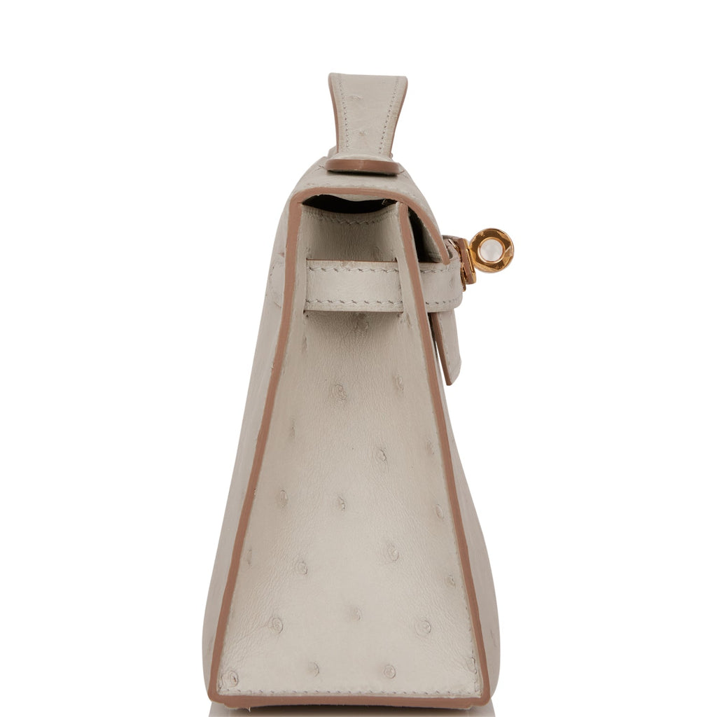 Hermès Kelly Pochette Gris Perle Ostrich Gold Hardware