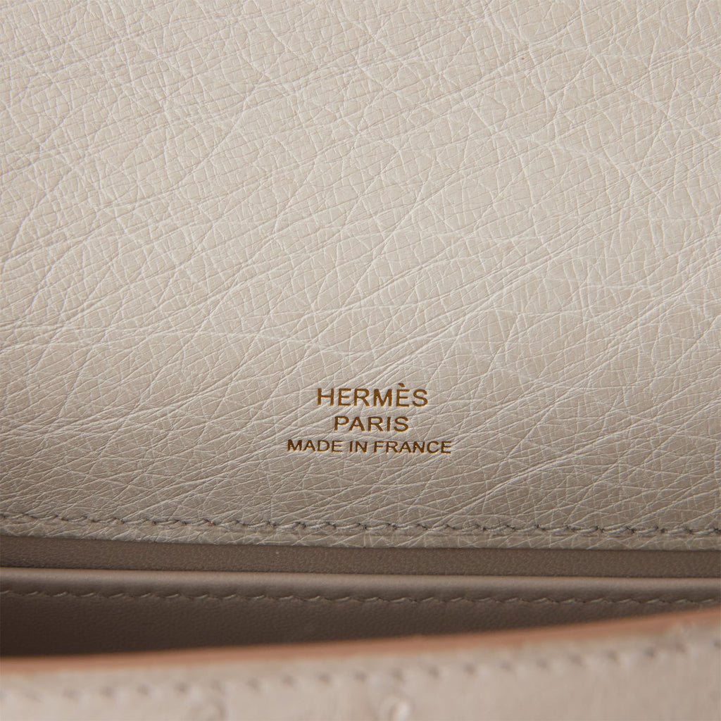 Hermès Kelly Pochette Gris Perle Ostrich Gold Hardware