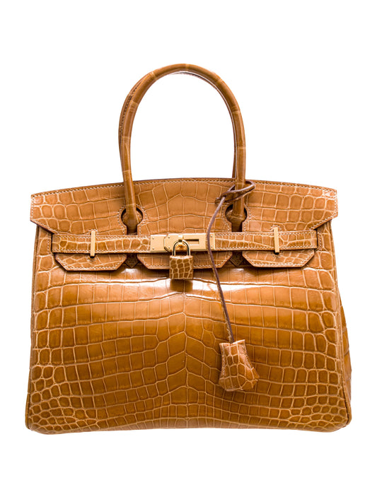 Birkin Shiny Niloticus Crocodile Cowhide Leather Gold Hardware