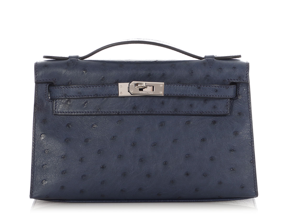 Kelly Pochette Clutch Bag crafted from top-layer cowhide with ostrich pattern