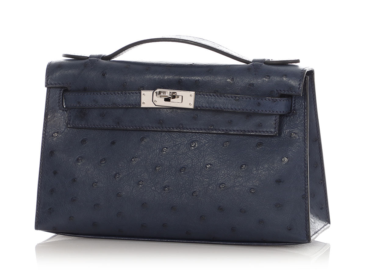 Kelly Pochette Clutch Bag crafted from top-layer cowhide with ostrich pattern