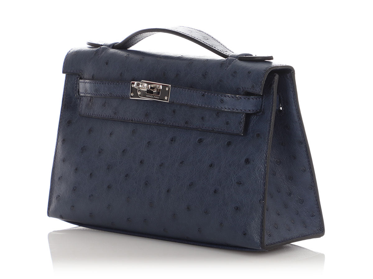 Kelly Pochette Clutch Bag crafted from top-layer cowhide with ostrich pattern