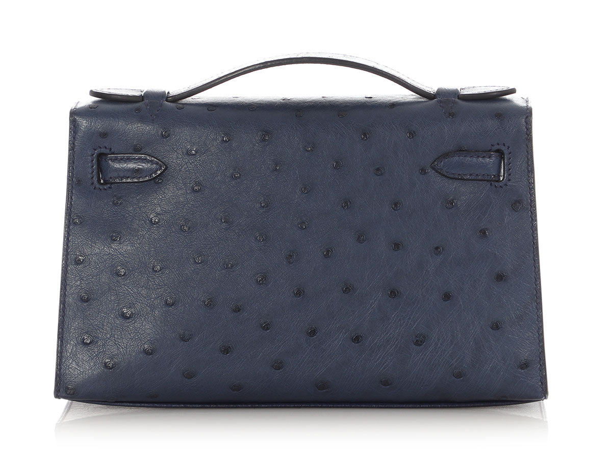 Kelly Pochette Clutch Bag crafted from top-layer cowhide with ostrich pattern