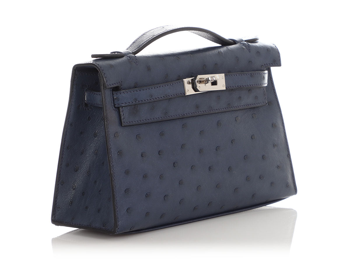 Kelly Pochette Clutch Bag crafted from top-layer cowhide with ostrich pattern