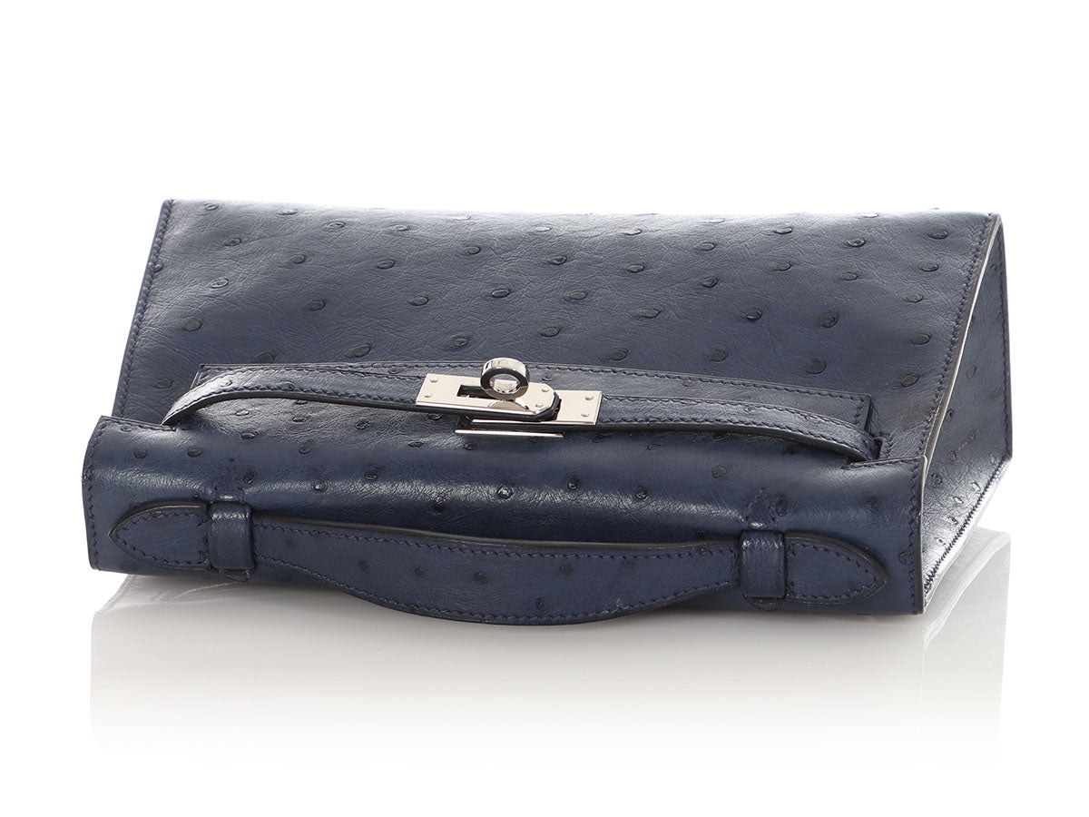 Kelly Pochette Clutch Bag crafted from top-layer cowhide with ostrich pattern